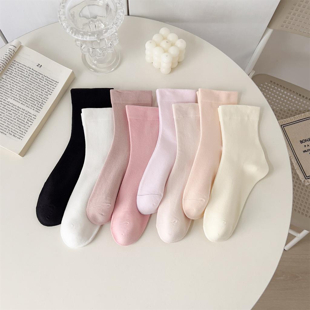 Women's Long Tube Socks Autumn and Winter Simple Solid Colors Pile Socks Ins Trendy Cotton Flat Mouth Middle Tube Socks