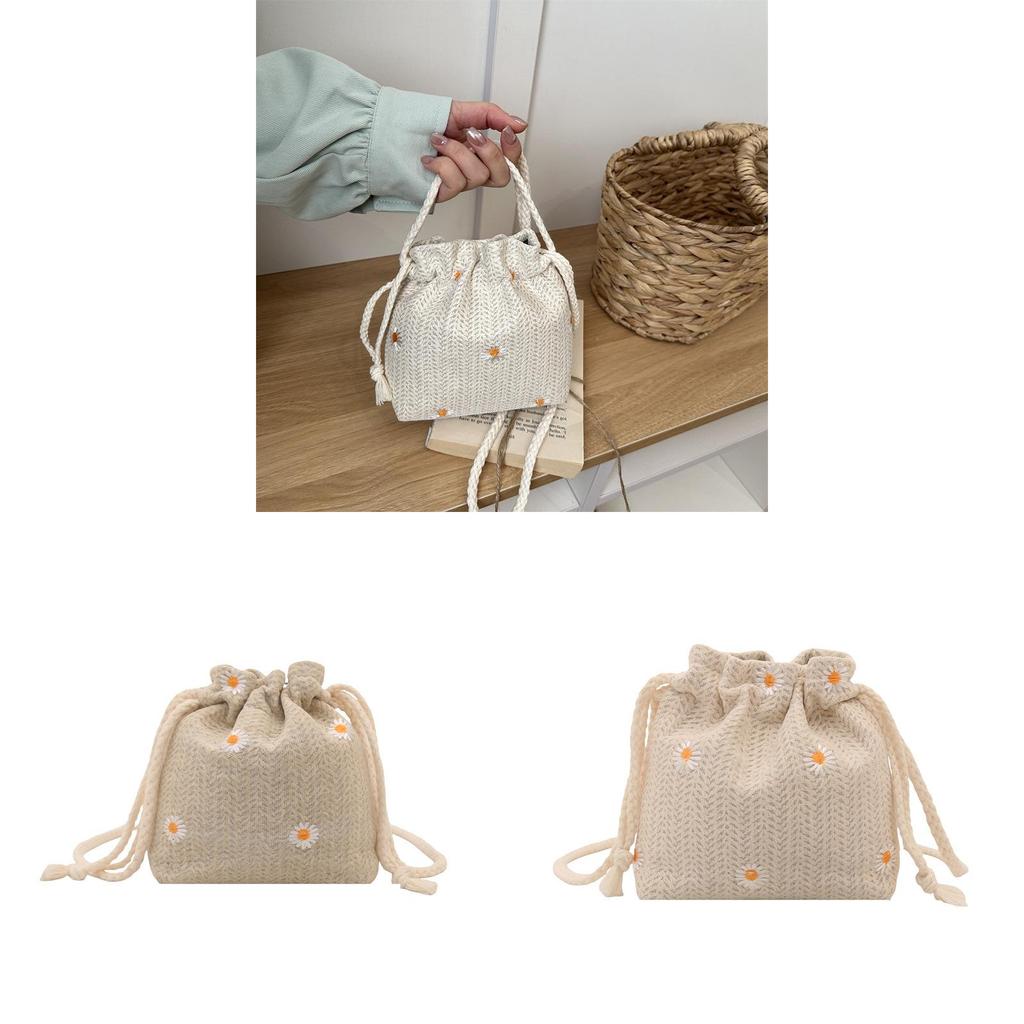 Water Bucket Women Bag Spring Fashion Casual Woven Tote With Drawstring For Daily Use