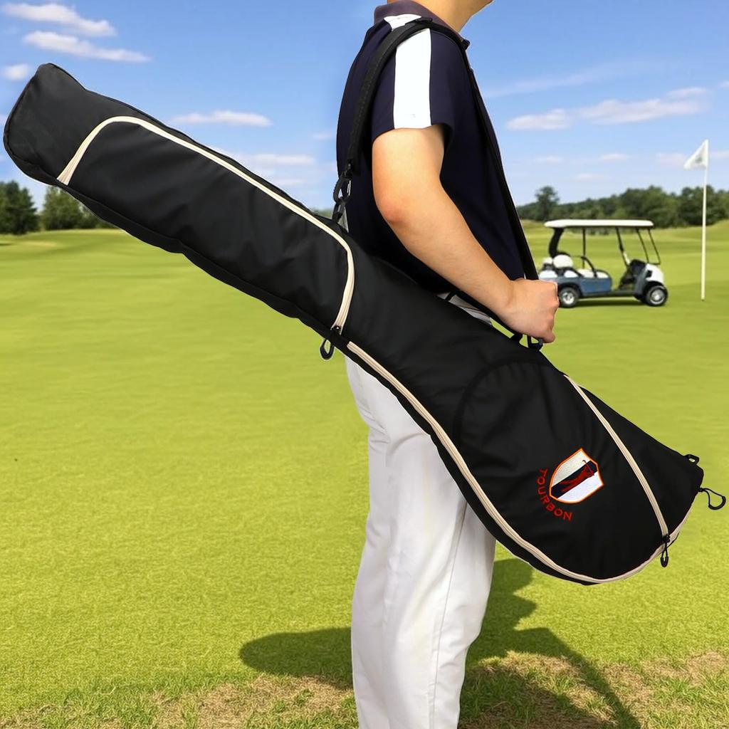 TOURBON Golf Practice Club Holds 8 with Zipper for Men and Women Bag, Case, Clubs, Lightweight, Foldable, Compact, Pocket, Black,