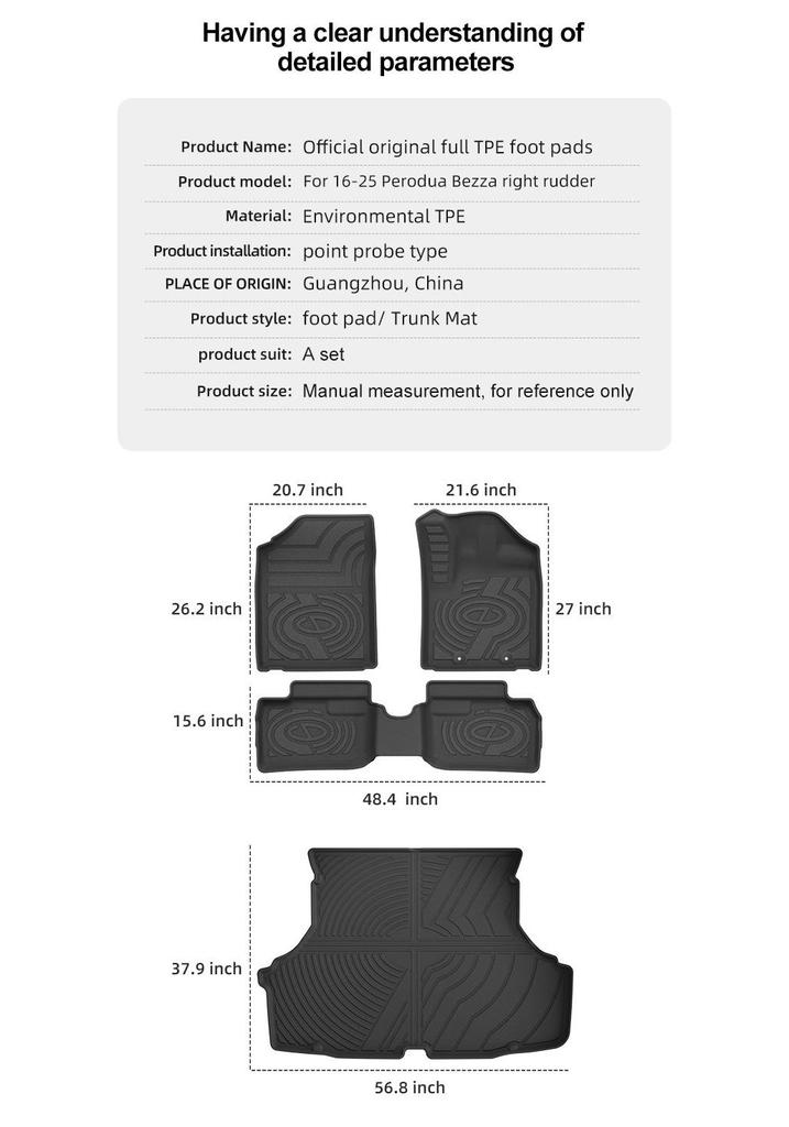 TPE Floor and Trunk Mats for 2016-2025 Perodua Bezza Models