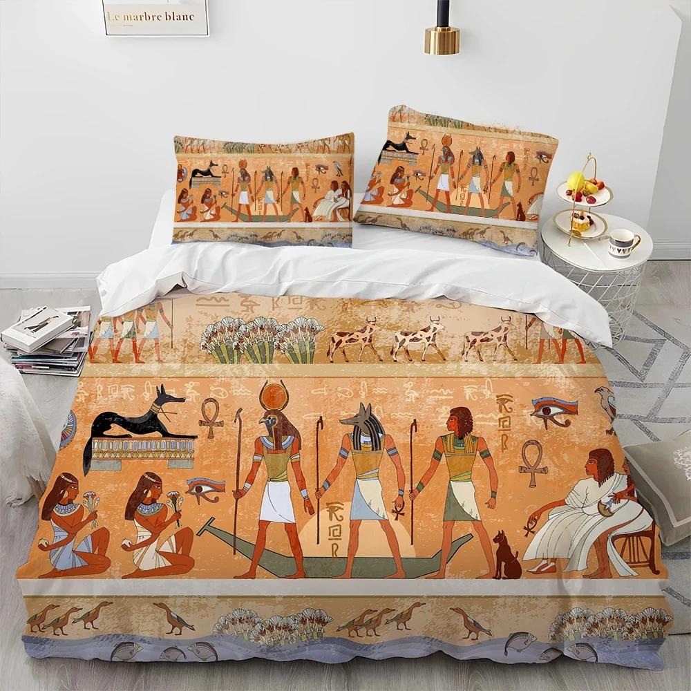Egyptian Mythology Pharaoh Hieroglyphics Bedding Set Duvet Cover Bed Set Quilt Cover Pillowcase Comforter King Queen Size