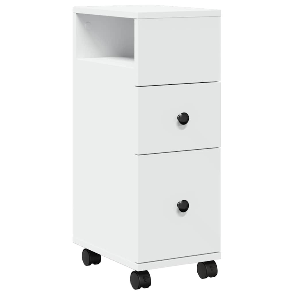 Narrow Bathroom Cabinet with Casters White Engineered Wood