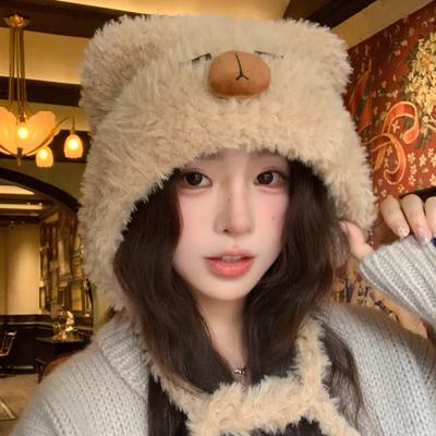 Chapeau en peluche Kapibara mignon pour femme, nouvelle saison, froid et chaud, montrant un petit visage et des protège-oreilles épaissis
