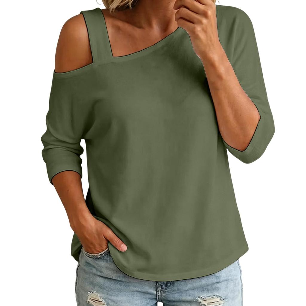 Top Casual da Donna Asimmetrico Scollo a Barca Manica Corta