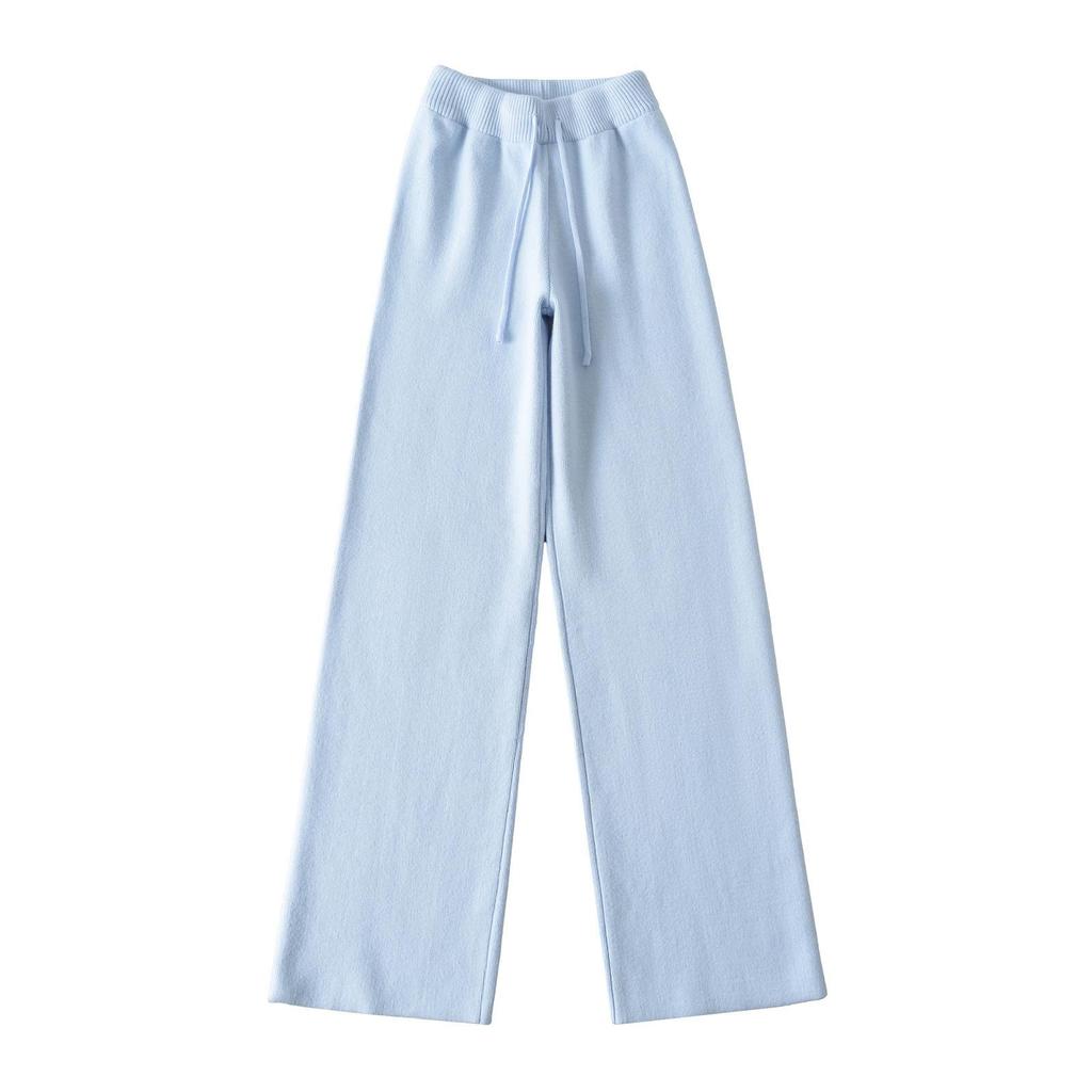 Airy Knit Set: Hooded Zip-Up Sweatshirt & Casual Low-Waist Wide-Leg Pants