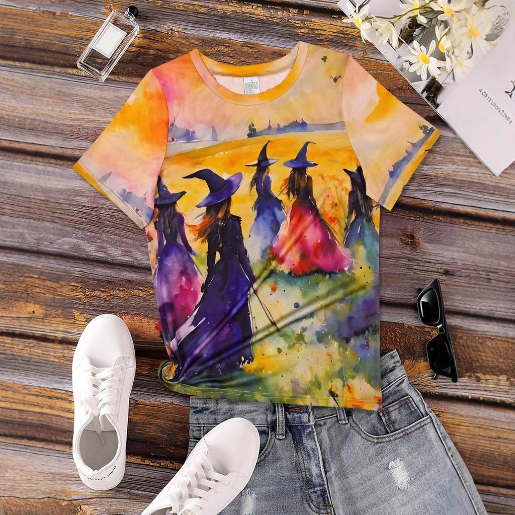 Summer Round Neck 3D Halloween Print Top Fashionable Casual Short Sleeved Women's T-shirts