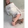 VAYLA Goth Aesthetic Women's Boat Neck Long Sleeve Top Sexy Slim Chic Cross Decoration Shorts Y2K Harajuku Emo Girls Streetwear Outfit