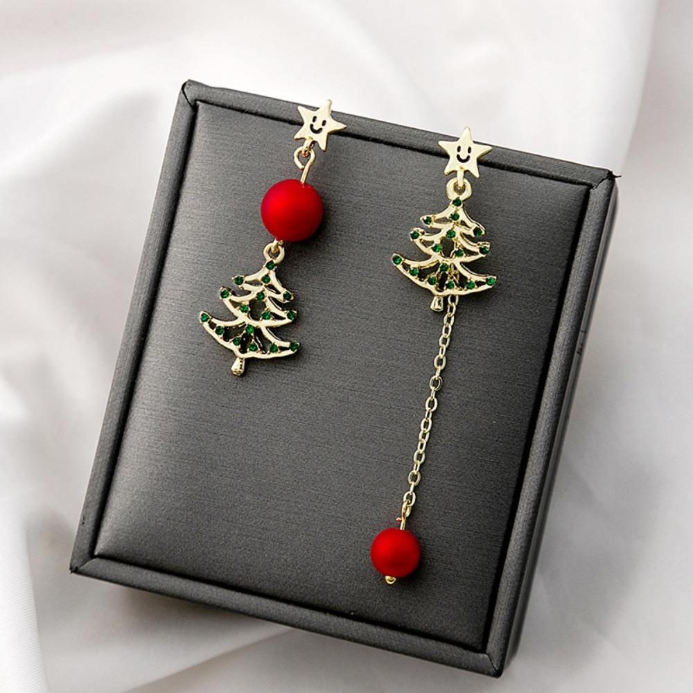 Shiny Xmas Tree Earrings Pendant Stud Earrings New Christmas Drop Earrings  Women