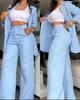 2024 Women's Elegant Solid Color Suit with Slit Sleeve Lapel and Straight-Leg Pants