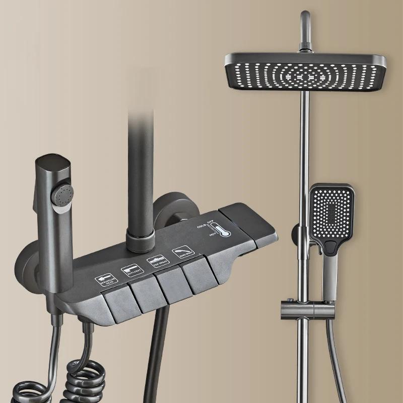 Chrome Waterfall Digital Bathroom Shower Set Brass Hot Cold Waterfall Bathroom Faucet Thermostatic Bathroom Shower System