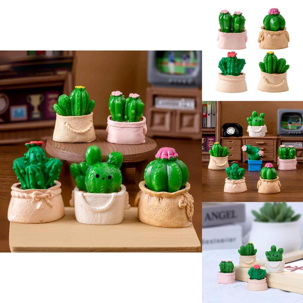 Adorable Resin Mini Cactus Figurine Cute Desktop Plant Decoration For Home Garden