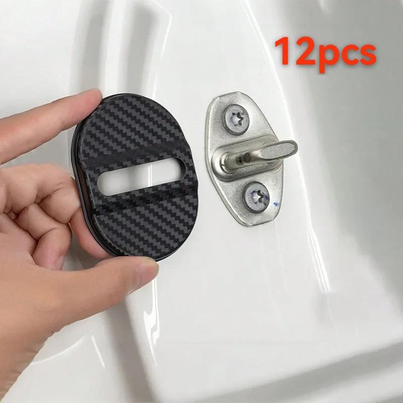 4-12Pcs Carbon Fiber Door Lock Covers Universal Shock-Absorbing, Noise-Reducing Rainproof Easy Peel & Stick Fit for Sedans/SUVs