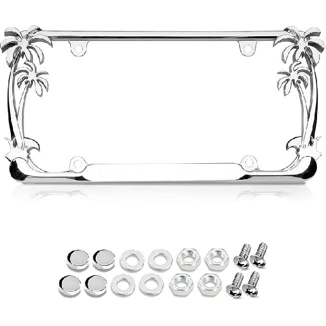 Chrome Palm Tree License Plate Frame For Women, Cute Hawaiian Beach License Plate Frames With Palm Trees