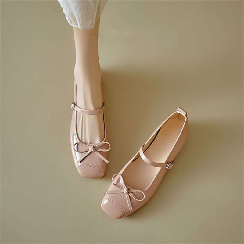 Soft leather comfortable Mary Jane women's shoes spring and autumn word with bow light mouth laden shoes versatile retro grandma shoes