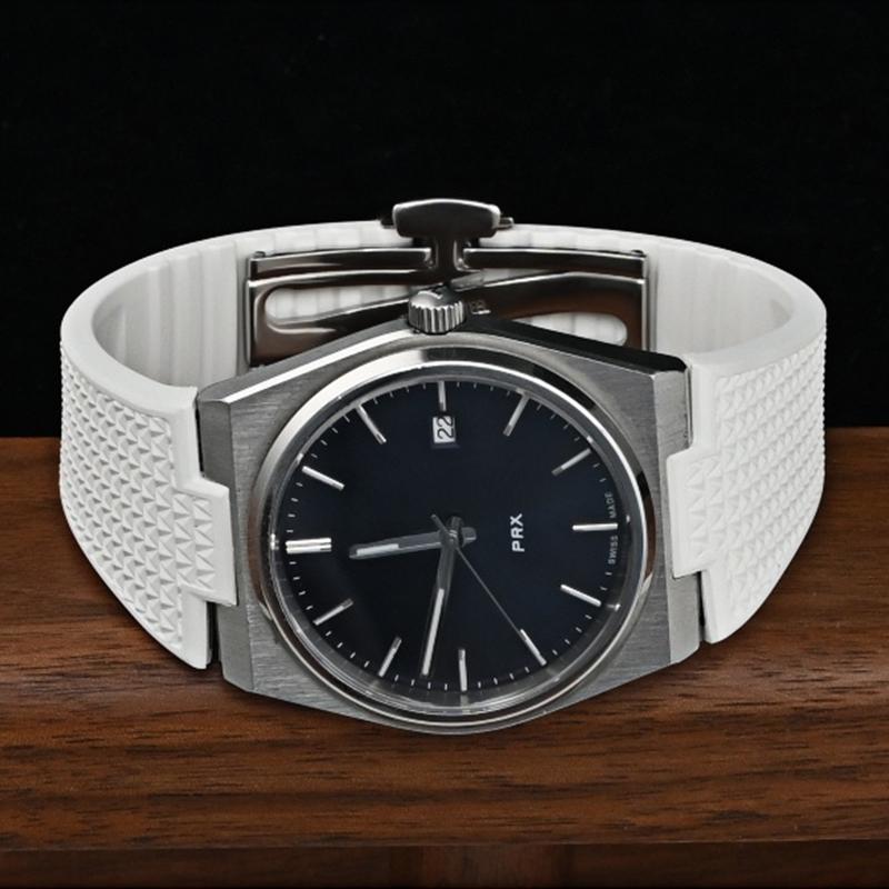 Pro hodinky Tissot PRX T137 FKM 11mm 12mm pánské dámské řemínek na hodinky z fluorokaučuku náramek s rychloupínací skládací sponou řemínek na zápěstí