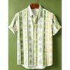 Fresh Forest Vertical Stripe Plant Flower Printed Short Sleeve Shirt for Men's Summer Thin and Loose Hawaiian Vacation Shirt