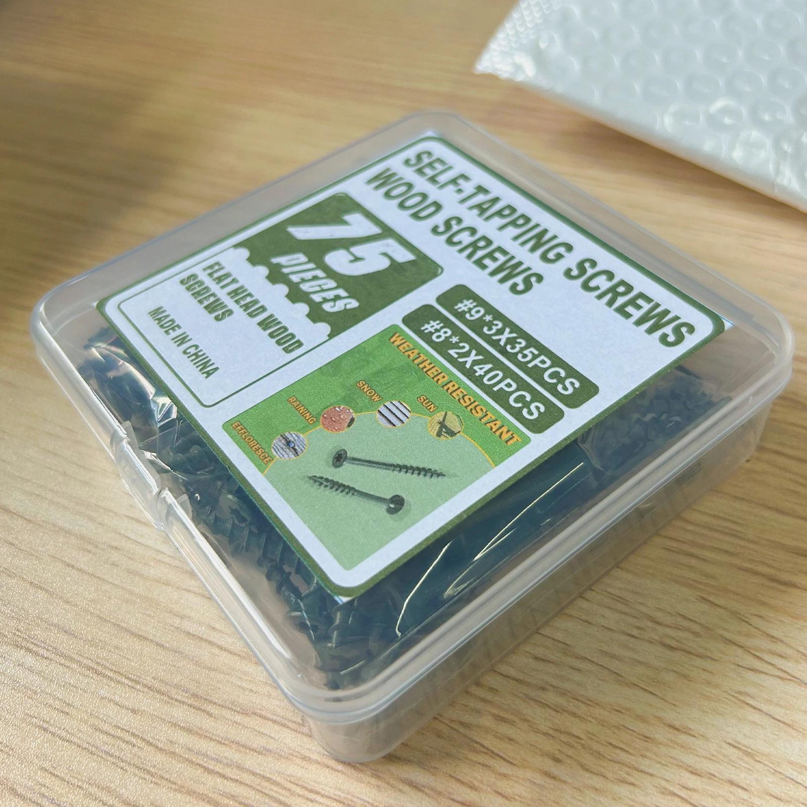 

75 шт. зеленых винтов, саморезов, шурупов по дереву, потайной гладкий стержень, #9*3/#8*2, лучший выбор для обустройства дома