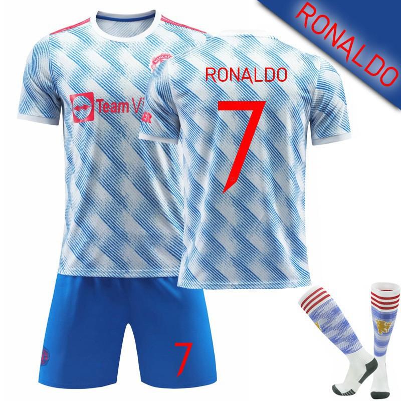 21-22 Red Devils Away No. 7 C Ronaldo Blue Jersey Set Football Uniform 6 Bogba Champions League Version Batch