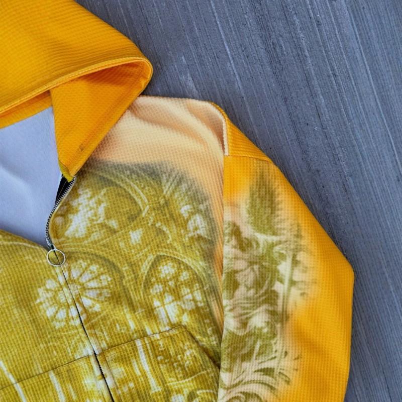 Y2K Vintage Court Mikina na zip Jasně žlutá Tisk s malbou kostela Streetwear