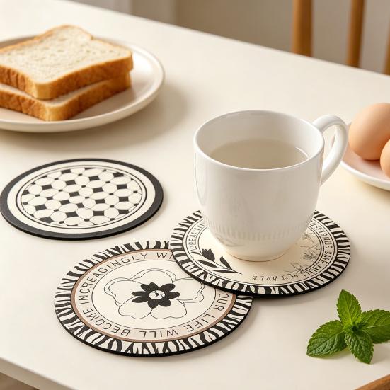 Retro Diatomite Coaster Heat-Resistant Placemat Quick-Dry Absorbent Mat for Cups Mugs Bowls Non-Slip Reusable Elegant Kitchen Table Decor