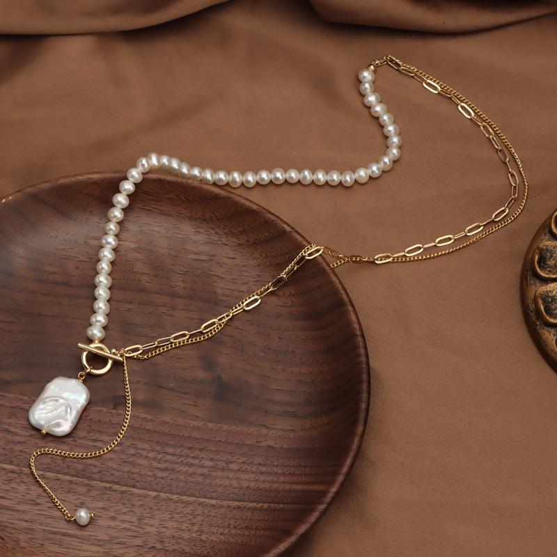 Vintage Natural Freshwater Pearl Baroque Block Necklace Splice Jewelry