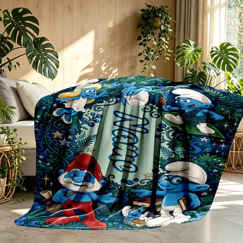 Custom Name Personalized The Smurfs Print Blanket, Home Decor, Bedroom, Sofa, Camping, Couch, Gifts for Birthday Christmas