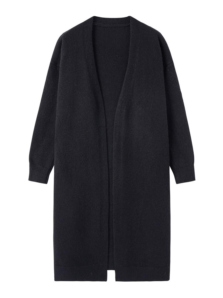 

Весняний в язаний довгий кардиган для жінок, светр, пальто, жіночий модний осінній верхній одяг, однотонний жіночий повсякденний одяг C-256 One Size чорний