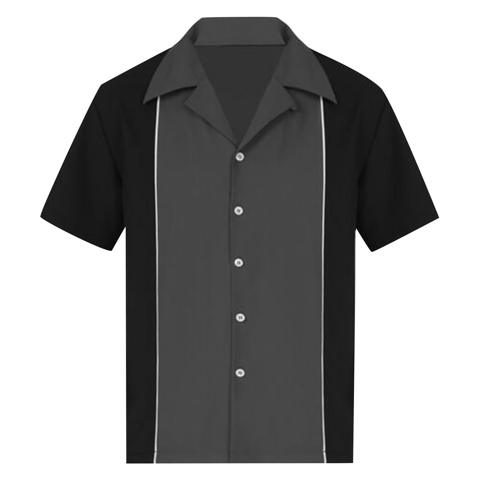 

Гавайская рубашка для мужчин, мужские винтажные рубашки для боулинга на пуговицах, летняя пляжная рубашка с коротким рукавом L