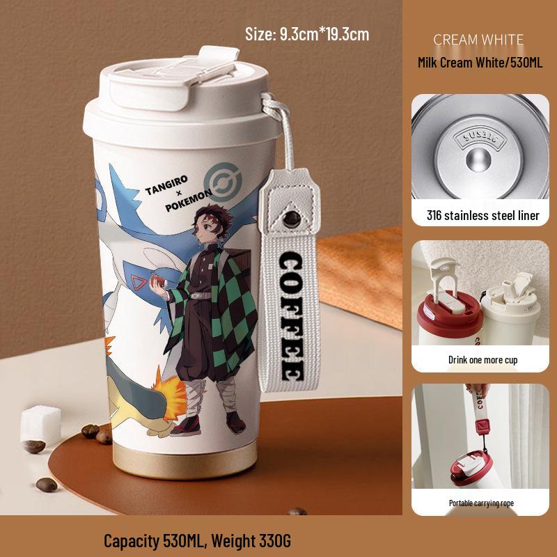 Demon Slayer Agatsuma Zenitsu Nerezový izolovaný hrnek se slámkou