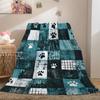 Turquoise & Black Paw Print Plush Flannel Blanket - All-Season Soft Dog Pet Bedspread with Teal/White/Gray Paw Prints