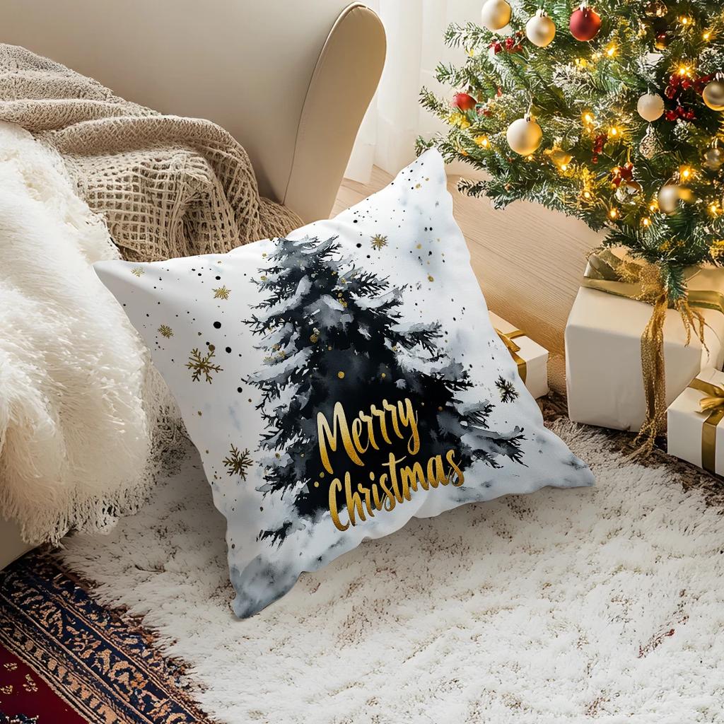 Short Plush Material Pillowcasemerry Christmas Decorative Pillowcase 18X18 Inch Pillow Covers Throw Pillows Cushion Cases For Ho