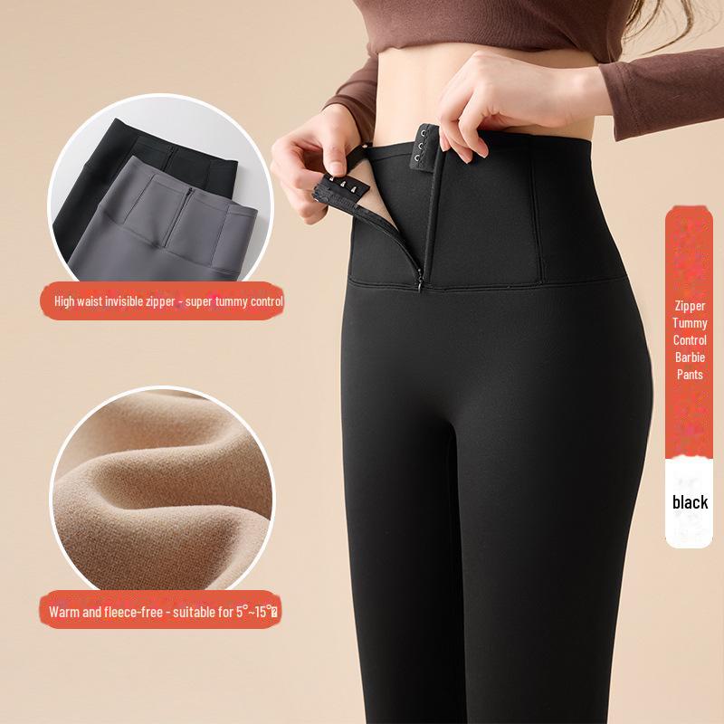 Korean Women's Autumn/Winter Velvet-Lined High-Waist Hip-Lifting Barbie-Style Buttoned Yoga Pants