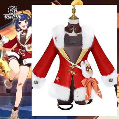 Spiel Genshin Impact Laternenfest Xiangling Cosplay Kostüm Neujahrsgrüße Xiangling Damen Halloween Rollenspiel Kleid