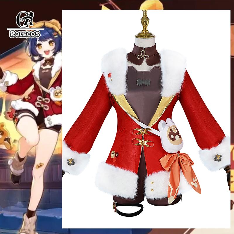 Game Genshin Impact Lantern Rite Xiangling Cosplay Costume Year's Cheers Xiangling Women Halloween Role Play Dress