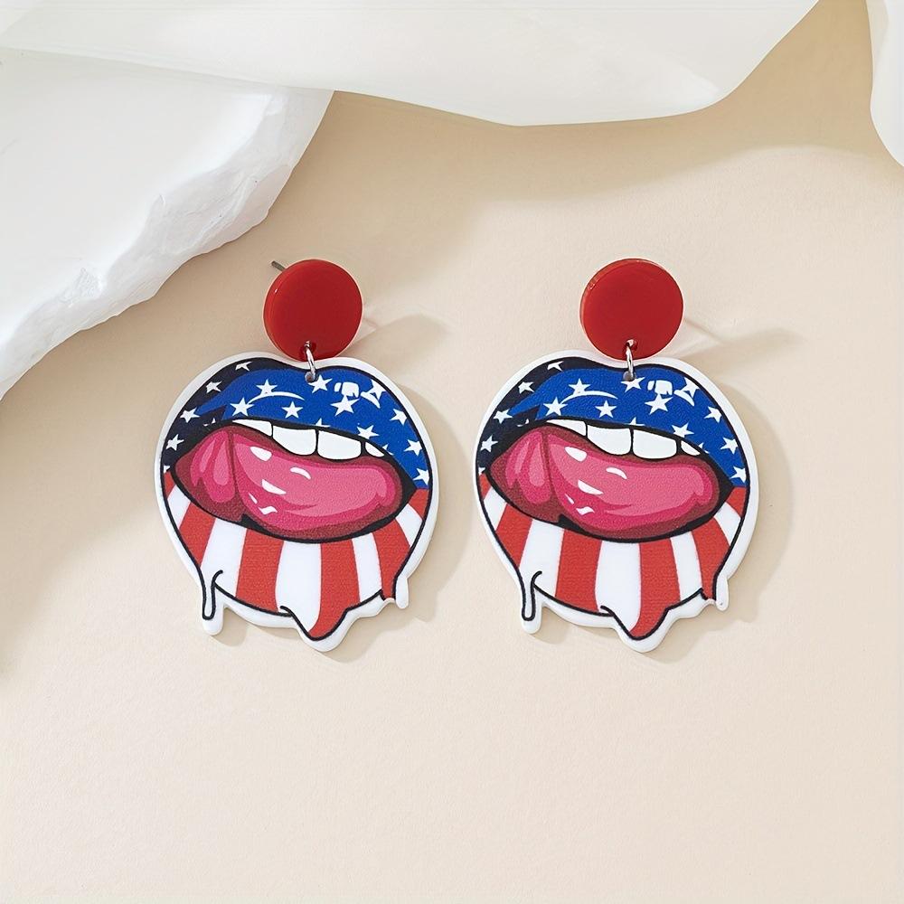 

Pair of Independence Day Flag Acrylic Lip Earrings Stylish Sexy Mouth Graphic Celebration Holiday Gift