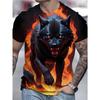 Men's 3D Wolf Print T-Shirt - Wolf Eyes - Realistic Flames and Smoke Back Design
