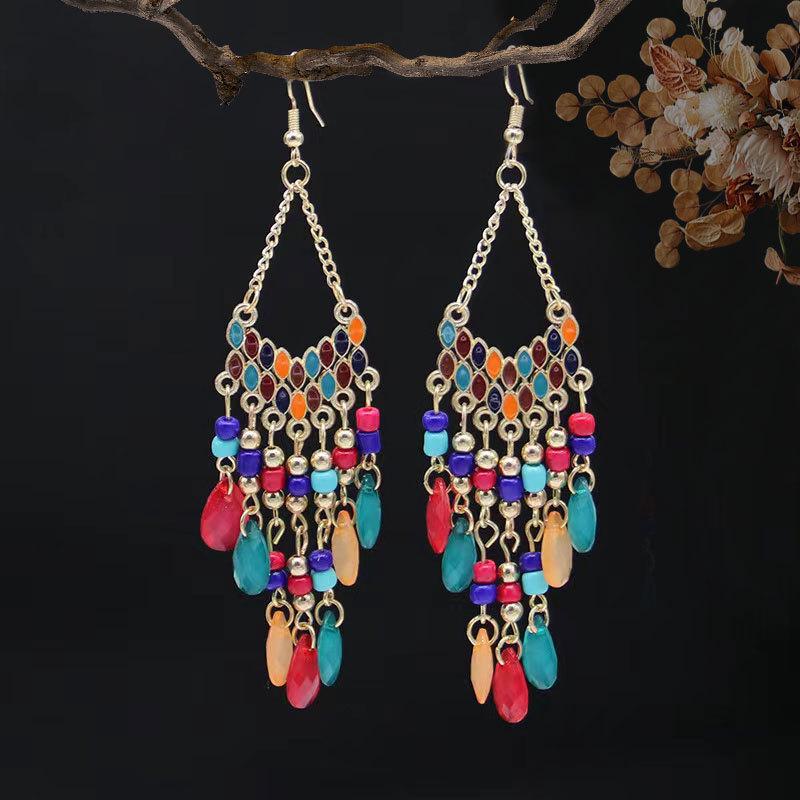 Ethnic Water Drop Tassel Earrings: Long Bohemian Beaded Jewelry