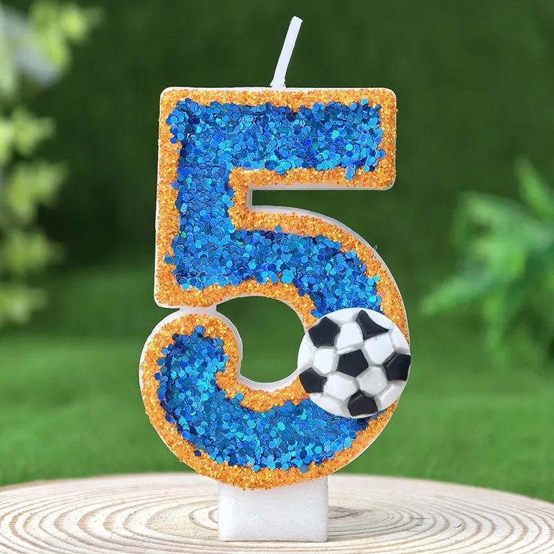 Football Children's Birthday Candles Number 0-9 Green Sparkles Birthday Creative Soccer Candle for Boy Party Cake Top Decoration