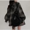 Korean Chic Early Autumn Loose Hooded Plaid Long Sleeved Shirt for Women