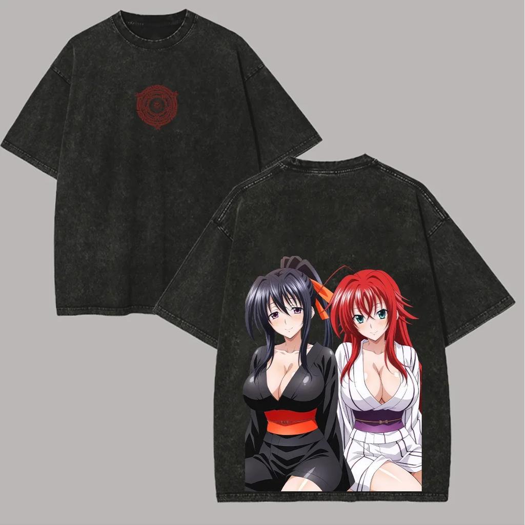 2026 Sommer High School DxD Rias Gremory Gewaschenes Anime T-Shirt Harajuku Streetwear Übergroßes Kurzarm-T-Shirt Für Fans