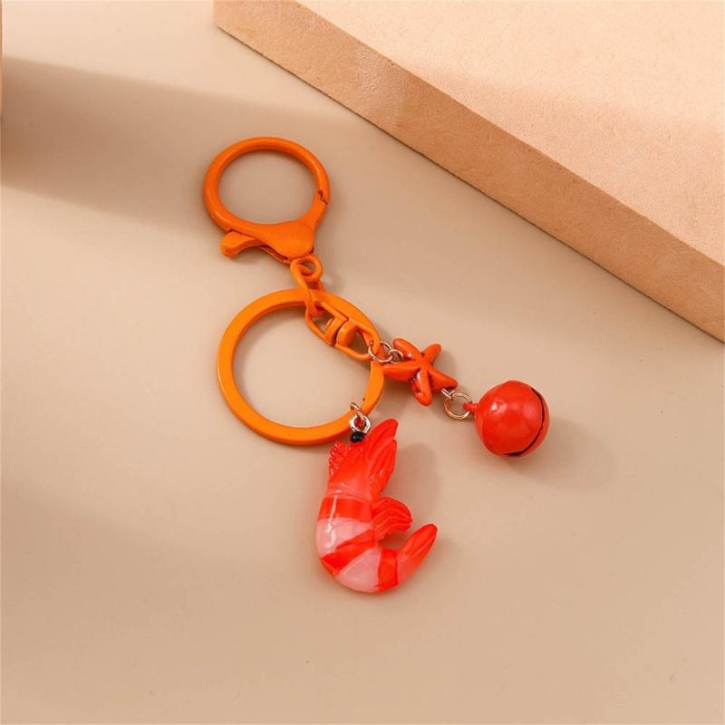 Cartoon Simulation Lobster Keychain Artistic Resin Pendant Bell Embellished Decoration For Girls Bag Accessories