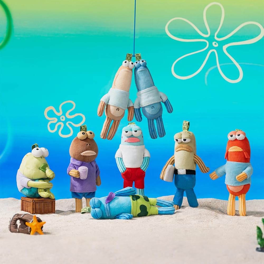 Pop Mart SpongeBob Bikini Bottom Buddies Assorted Plush Toy Set 6 Pieces PVC Blind Box Figures