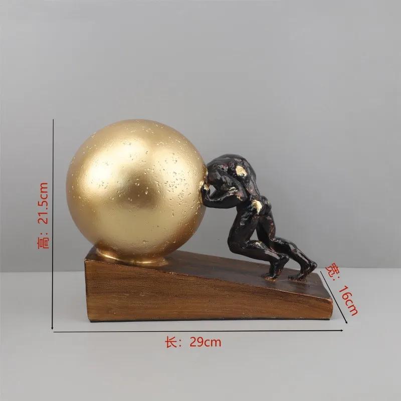 Retro Gold Abstract Artistic Gymnastics Weightlifting Ball, Figure Sculpture, Resin Crafts, Desktop Decorative Ornaments
