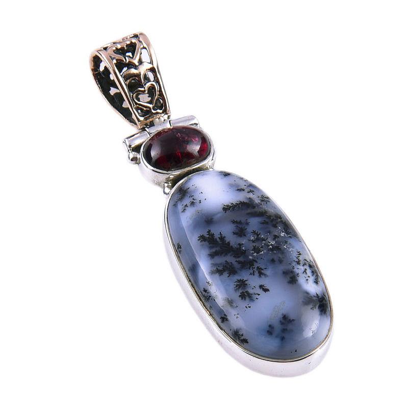 Natural Dendrite Opal Gemstone 925 Solid Sterling Silver Jewelry Pendant 2" w9M25