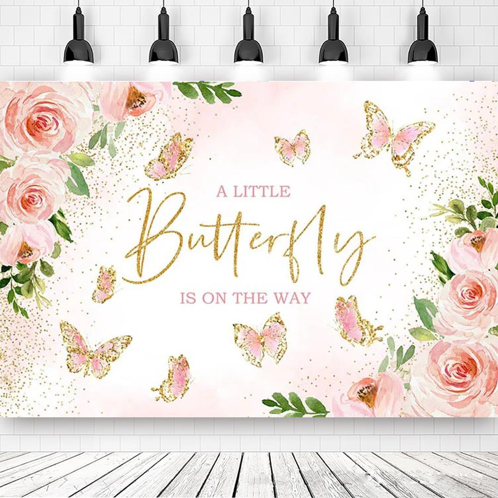 Butterfly Birthday Party Background Girls Fairy Princess Purple Pink Floral Gold Kids Table Banner Decor Photography Background