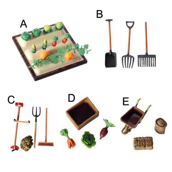 1 Set Dollhouse Miniatures High Simulation Best Gift Plastic Mini Farm Tool Shovel Rake for Micro-landscape Scene