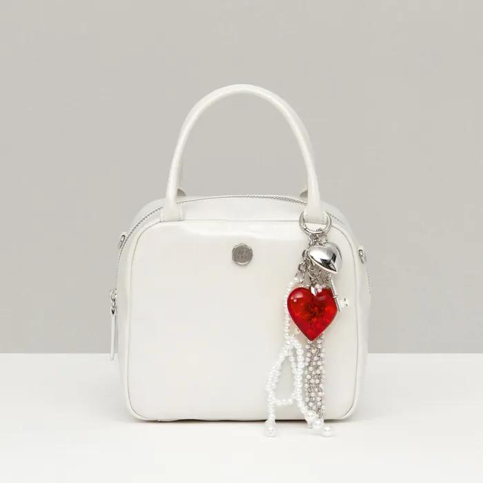 RED HEART PEARL CHARM KEYRING