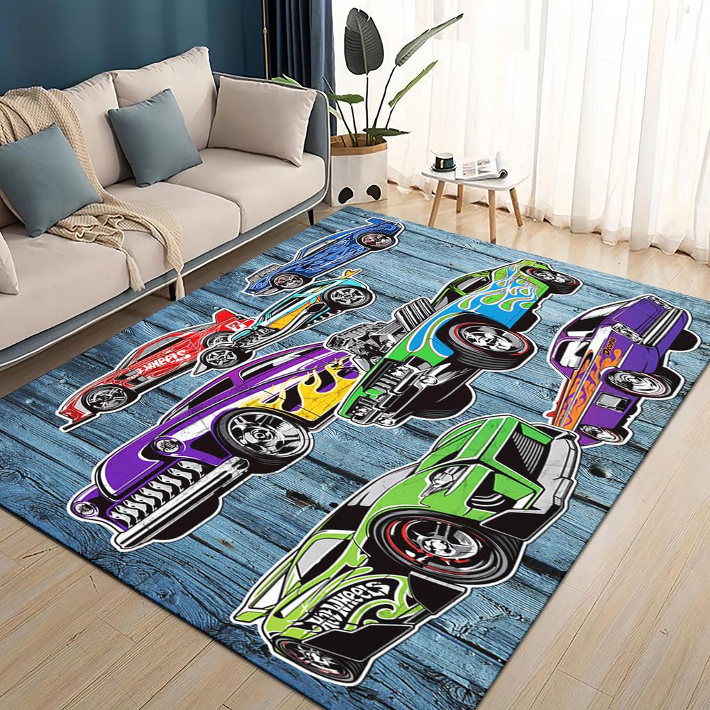 3D Hot W-Wheels Monster Závodní Auto Plocha Koberec, Koberec pro Obývací Pokoj Dětský Pokoj Pohovka Rohožka Dekorace, Protiskluzová Podlahová Rohož