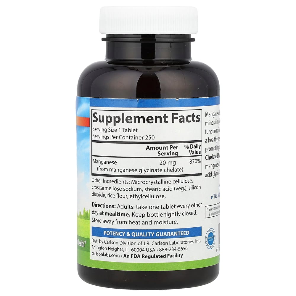 Carlson Labs Chelated Manganese 20mg 250 Tablets