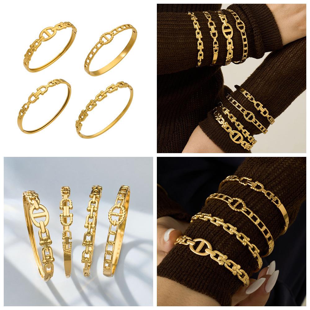 18K Gold Plated Horseshoe Buckle Bracelet for Women, 316L Stainless Steel, Colorfast, Simple and Elegant Design.